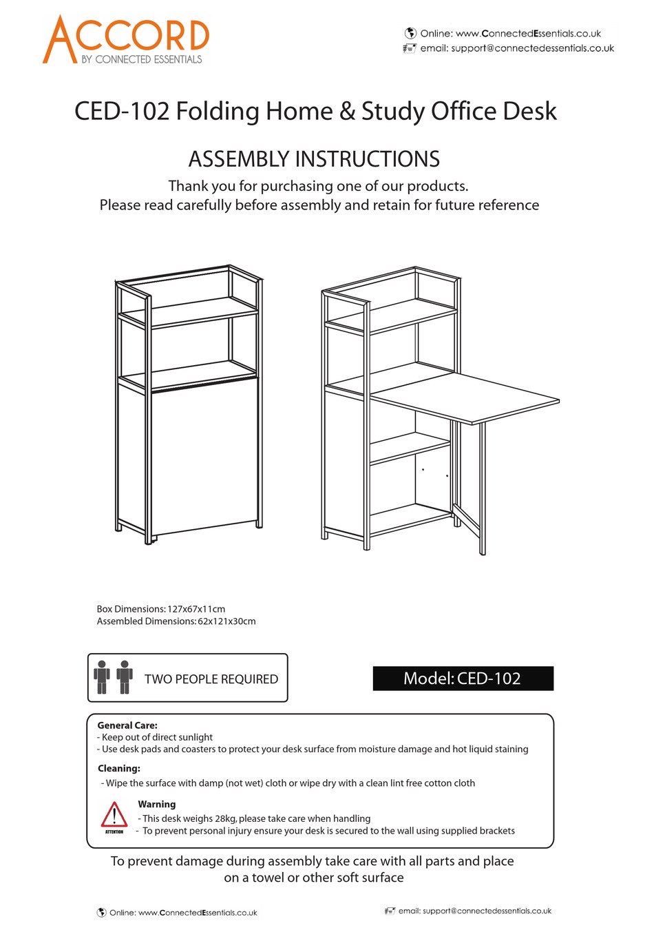 CONNECTED ESSENTIALS ACCORD CED102 ASSEMBLY INSTRUCTIONS MANUAL Pdf