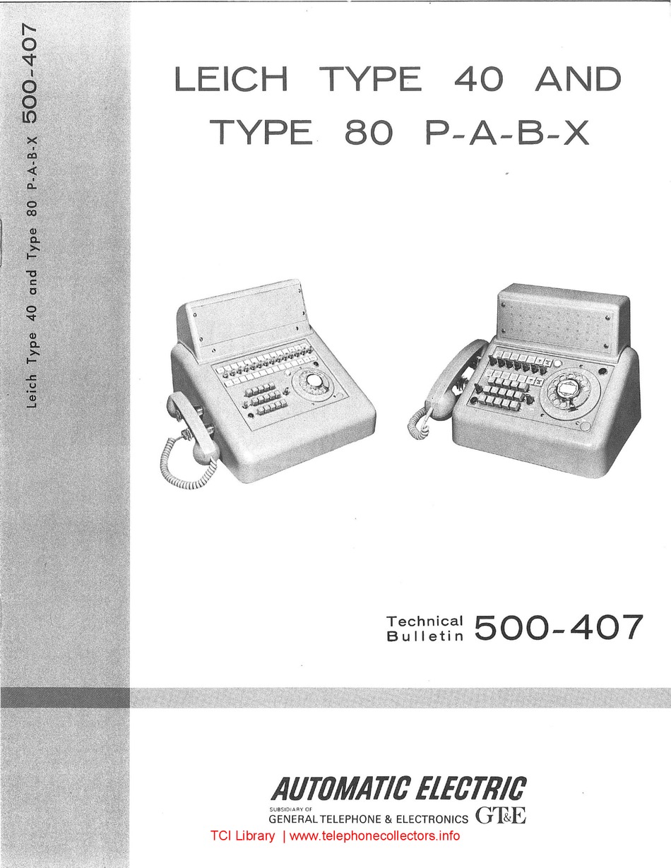 GENERAL TELEPHONE & ELECTRONICS LEICH 40 TECHNICAL BULLETIN Pdf