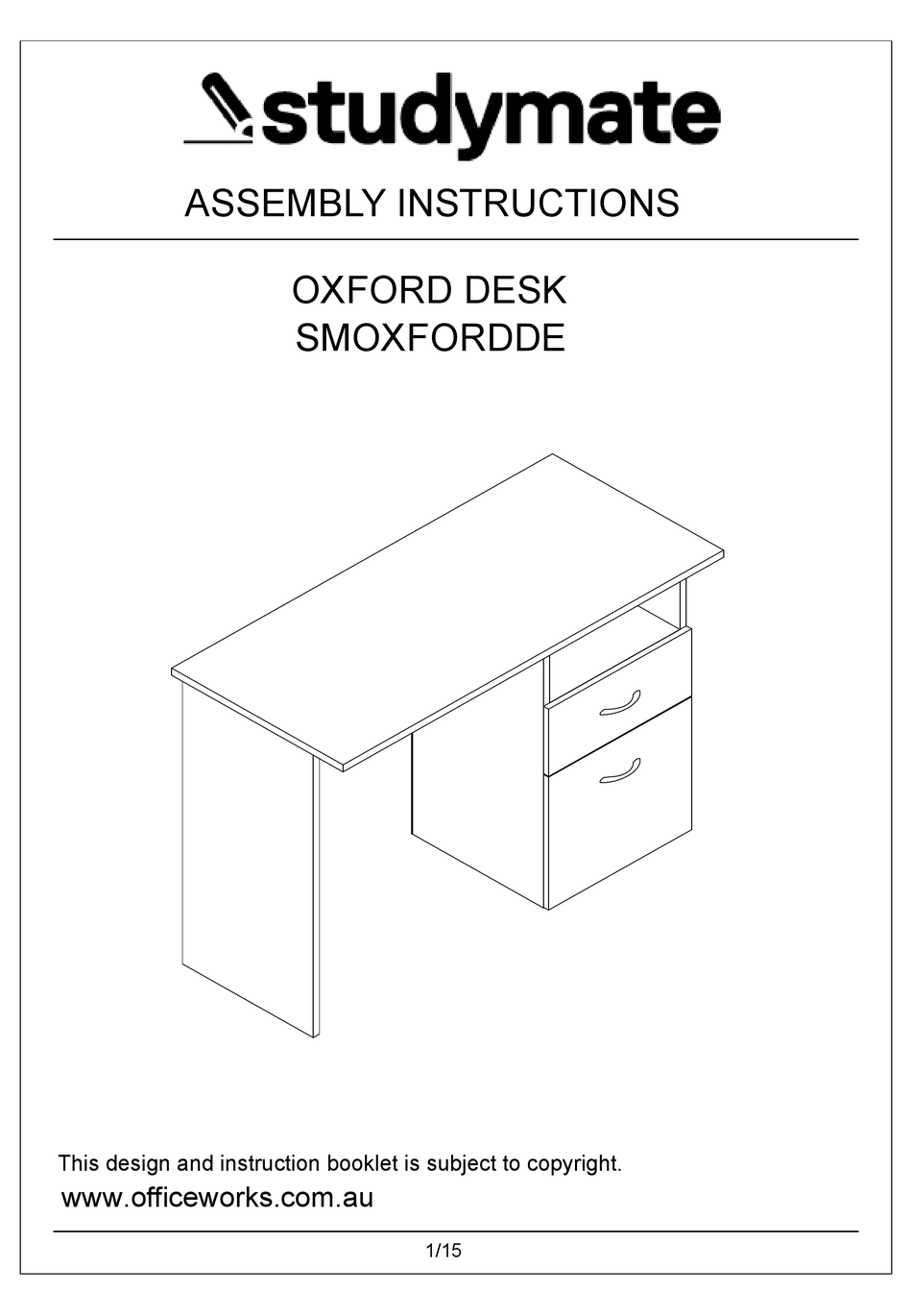 STUDYMATE OXFORD DESK SMOXFORDDE ASSEMBLY INSTRUCTIONS MANUAL Pdf
