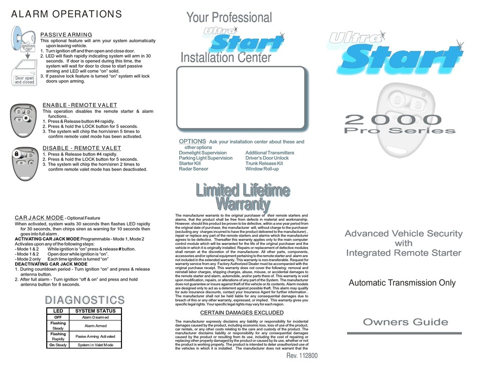 ULTRA START 2000 PRO SERIES OWNER