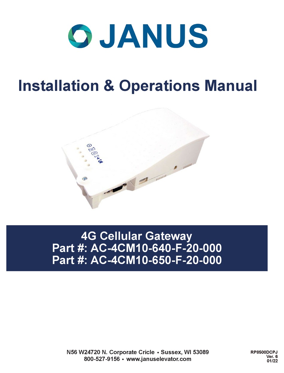 JANUS AC4CM10650F20000 INSTALLATION & OPERATION MANUAL Pdf