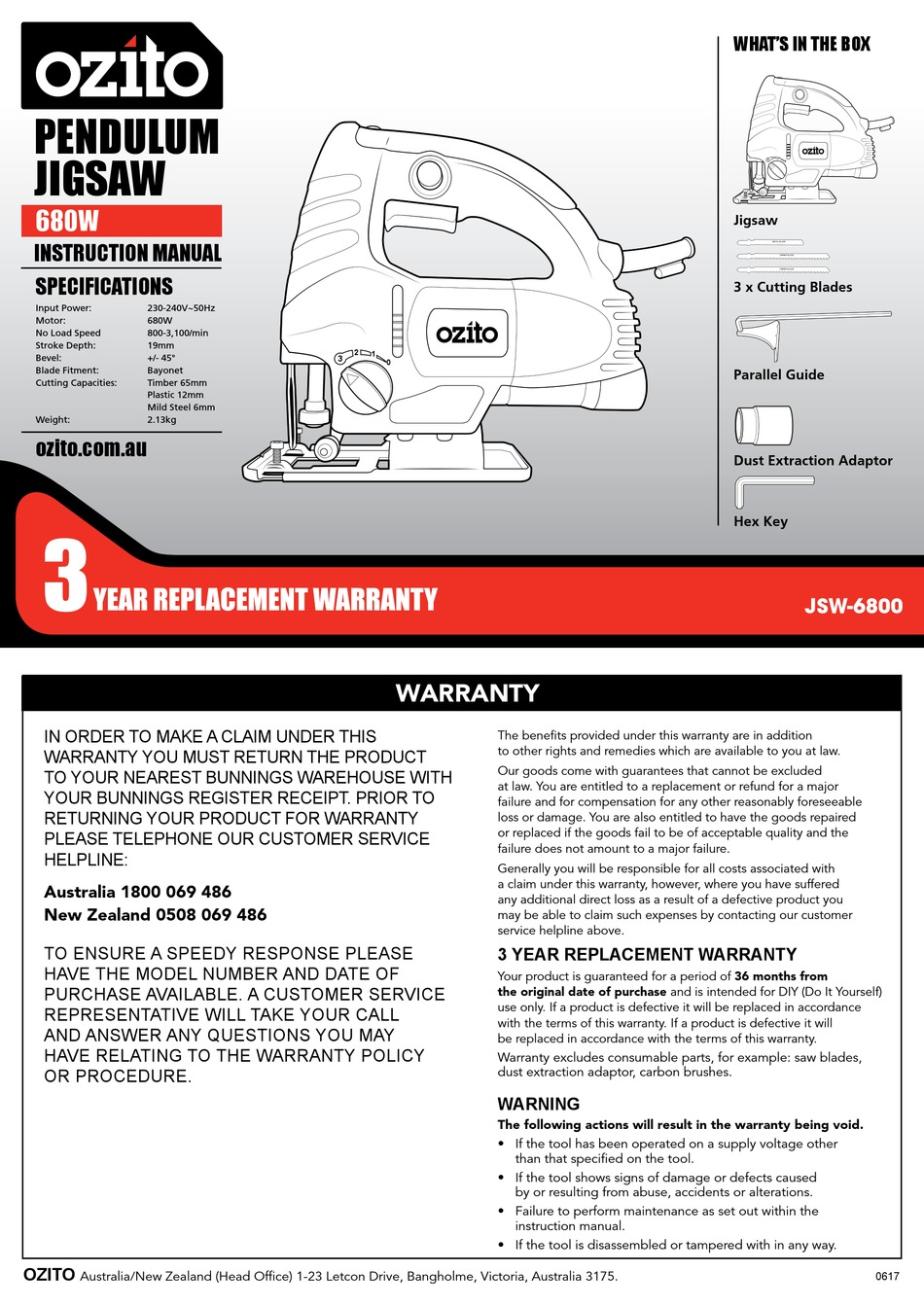 OZITO JSW6800 INSTRUCTION MANUAL Pdf Download ManualsLib