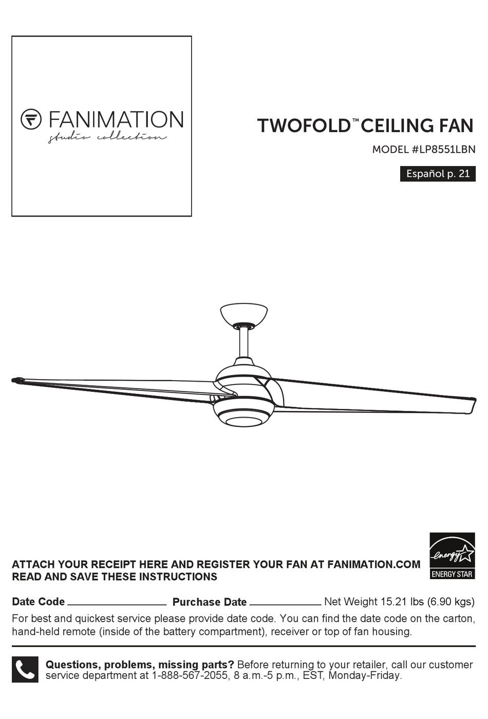 FANIMATION TWOFOLD LP8551LBN MANUAL Pdf Download ManualsLib