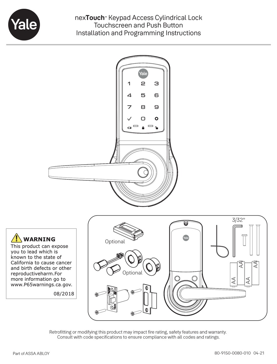 YALE NEXTOUCH INSTALLATION AND PROGRAMMING INSTRUCTIONS Pdf Download ...