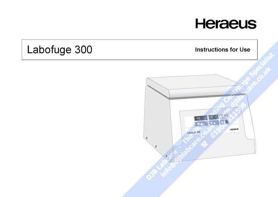 HERAEUS LABOFUGE 300 INSTRUCTIONS FOR USE MANUAL Pdf Download ManualsLib