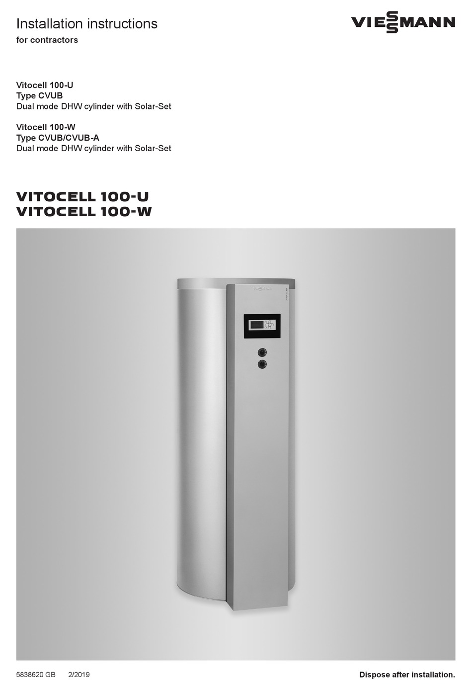 VIESSMANN VITOCELL 100-U INSTALLATION INSTRUCTIONS FOR CONTRACTORS Pdf ...
