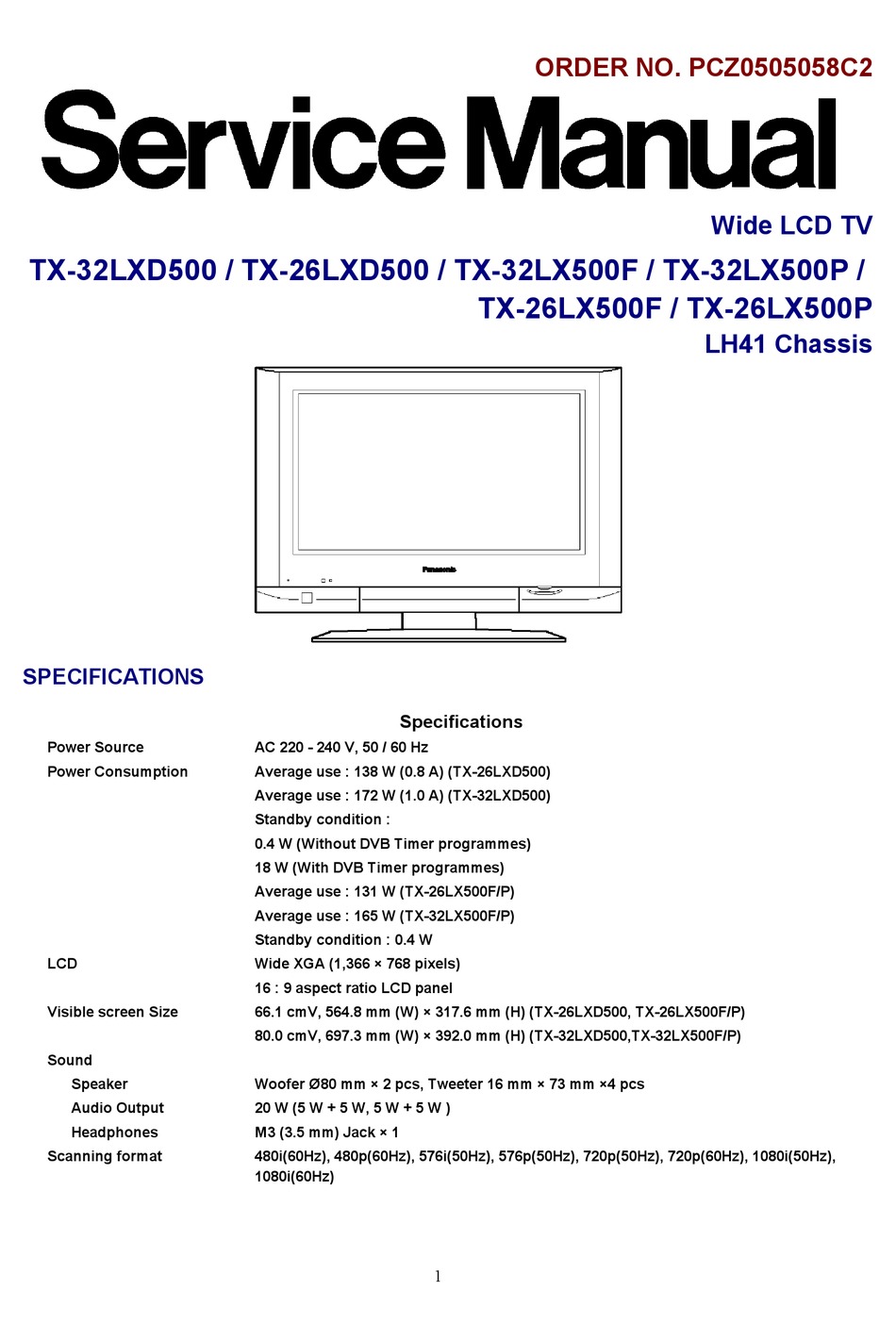 PANASONIC TX-32LXD500 SERVICE MANUAL Pdf Download | ManualsLib