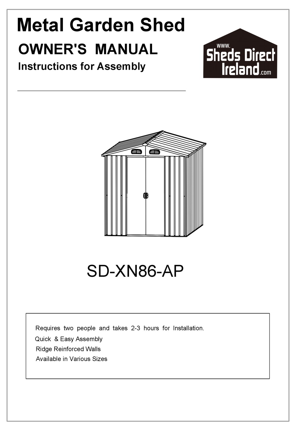SHEDS DIRECT IRELAND SDXN86AP OWNER'S MANUAL Pdf Download ManualsLib