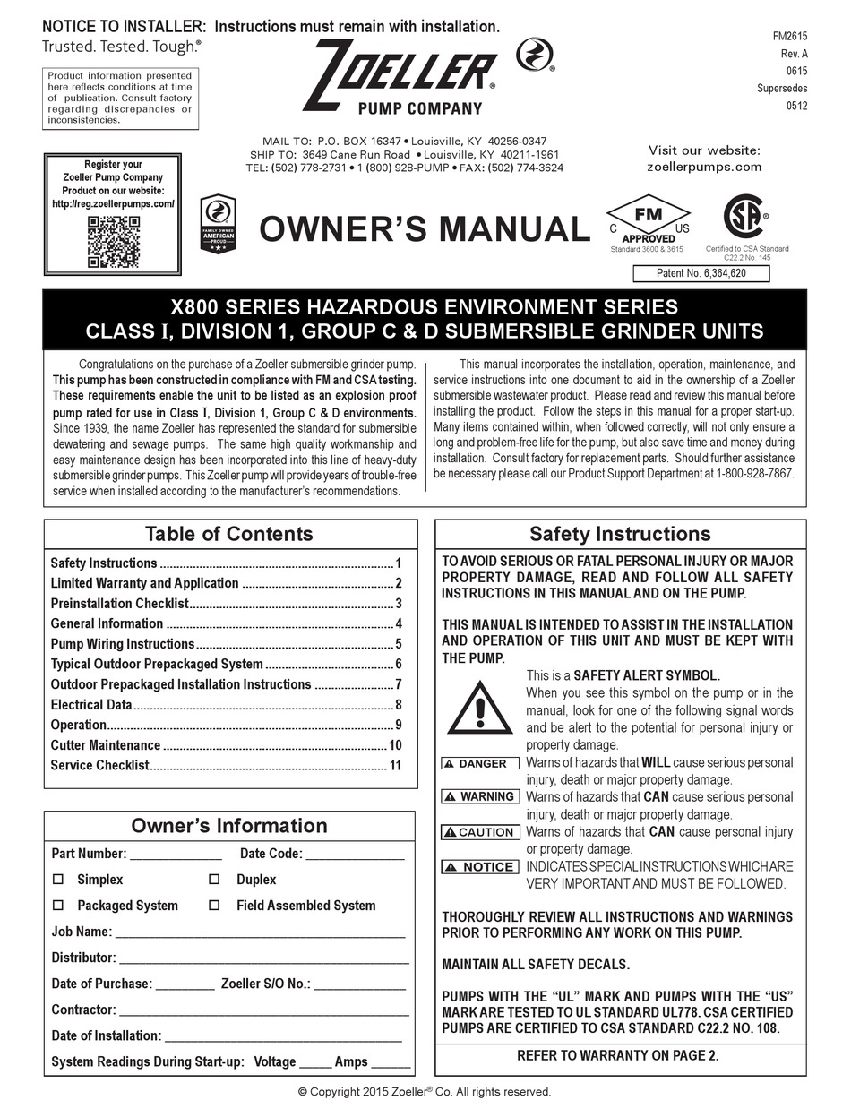 ZOELLER X800 SERIES OWNER'S MANUAL Pdf Download | ManualsLib