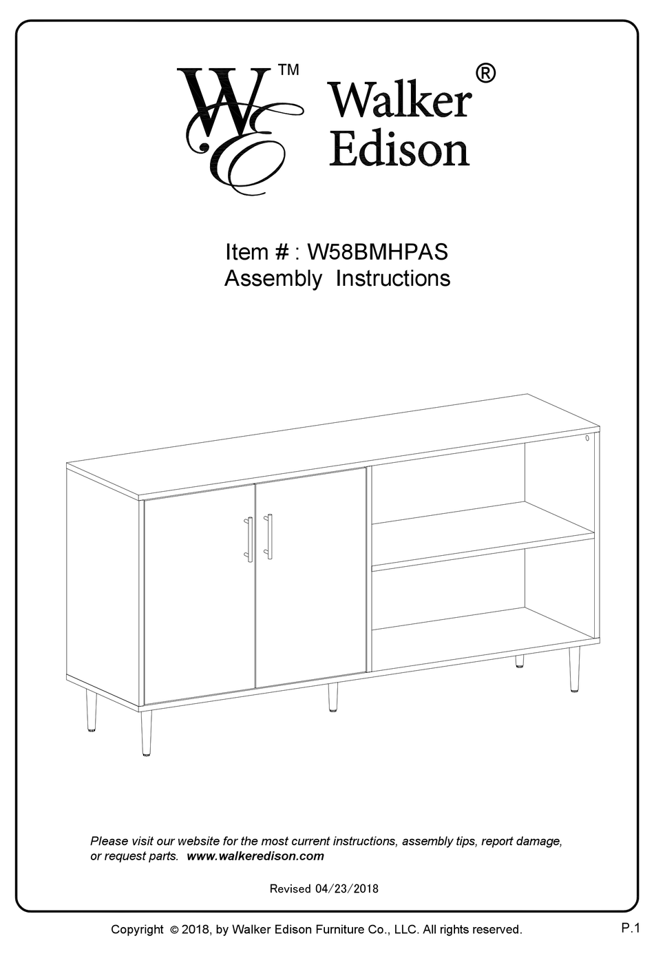 WALKER EDISON W58BMHPAS ASSEMBLY INSTRUCTIONS MANUAL Pdf Download