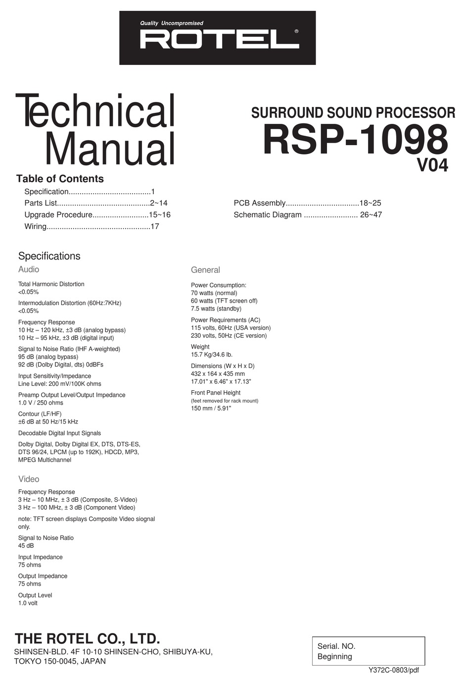 ROTEL RSP1098 TECHNICAL MANUAL Pdf Download ManualsLib