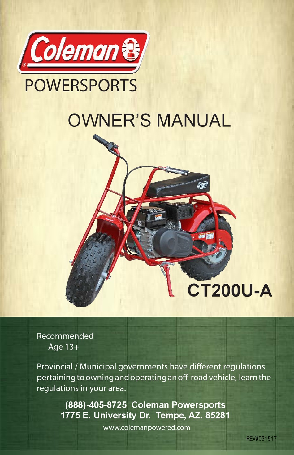 COLEMAN POWERSPORTS CT200UA OWNER'S MANUAL Pdf Download ManualsLib