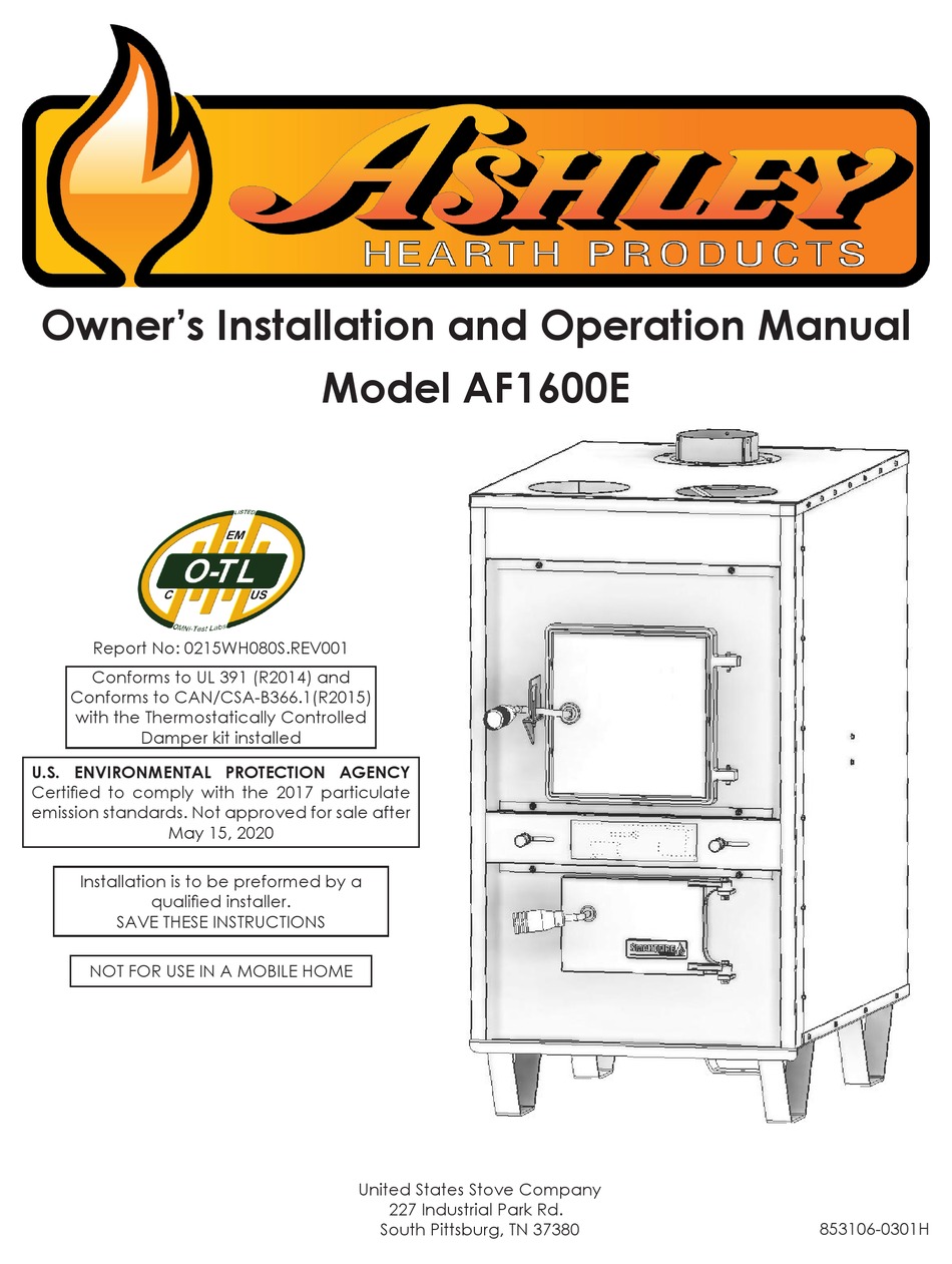 UNITED STATES STOVE ASHLEY AF1600E OWNER'S INSTALLATION AND OPERATION  MANUAL Pdf Download | ManualsLib