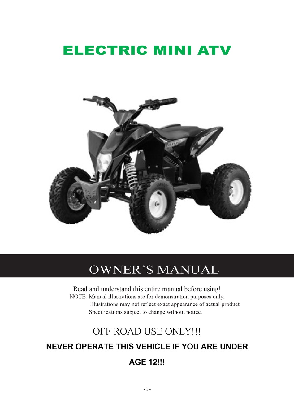 RIDER CONCEPT ELECTRIC MINI ATV OWNER'S MANUAL Pdf Download ManualsLib