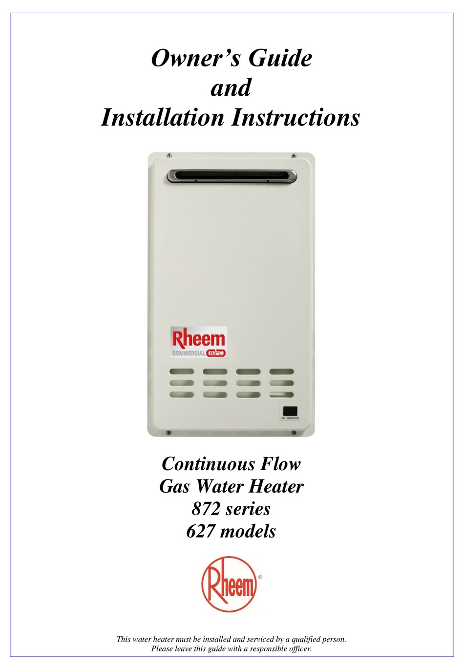 RHEEM 872 SERIES OWNER