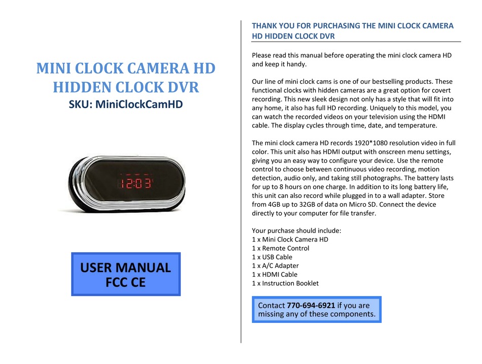 MINI GADGETS MINICLOCKCAMHD USER MANUAL Pdf Download | ManualsLib