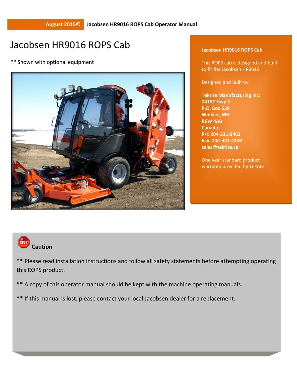 JACOBSEN HR9016 OPERATOR