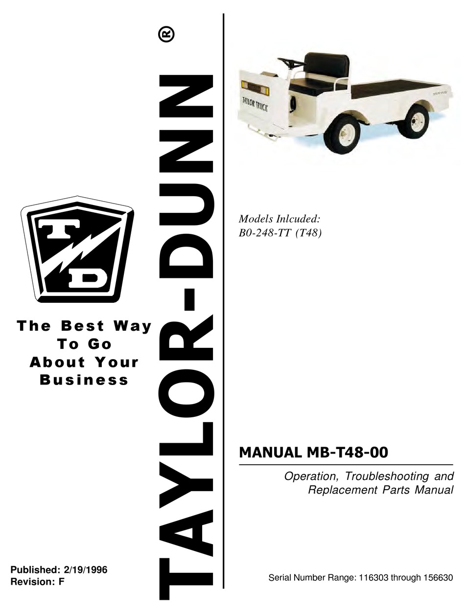 TAYLOR-DUNN B0-248-TT OPERATION, T ROUBLESHOOTING AND REPLACEMENT PARTS ...