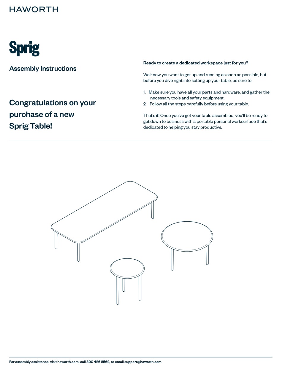 HAWORTH SPRIG ASSEMBLY INSTRUCTIONS Pdf Download ManualsLib