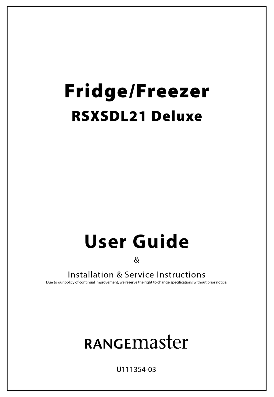 RANGEMASTER RSXSDL21 DELUXE USER MANUAL INSTALLATION SERVICE   Rangemaster Rsxsdl21 Deluxe 