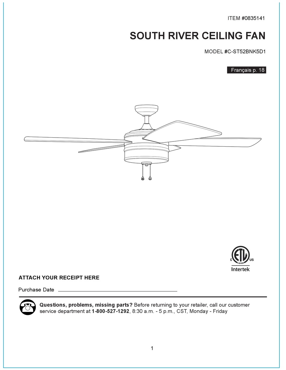 HARBOR BREEZE SOUTH RIVER CST52BNK5D1 INSTRUCTIONS MANUAL Pdf Download