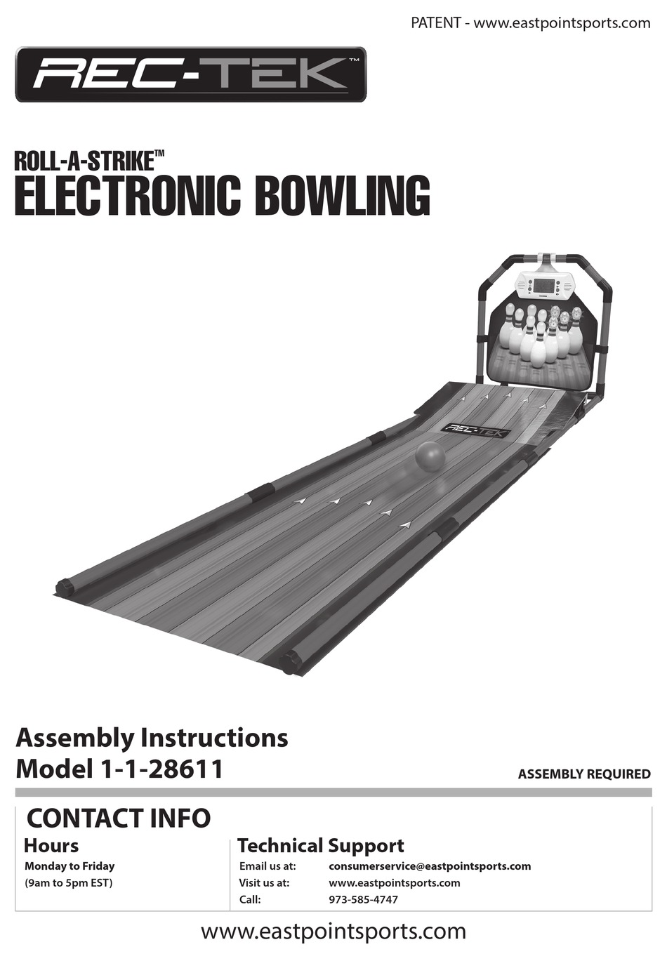 EASTPOINT SPORTS RECTEK ROLLASTRIKE 1128611 ASSEMBLY INSTRUCTIONS