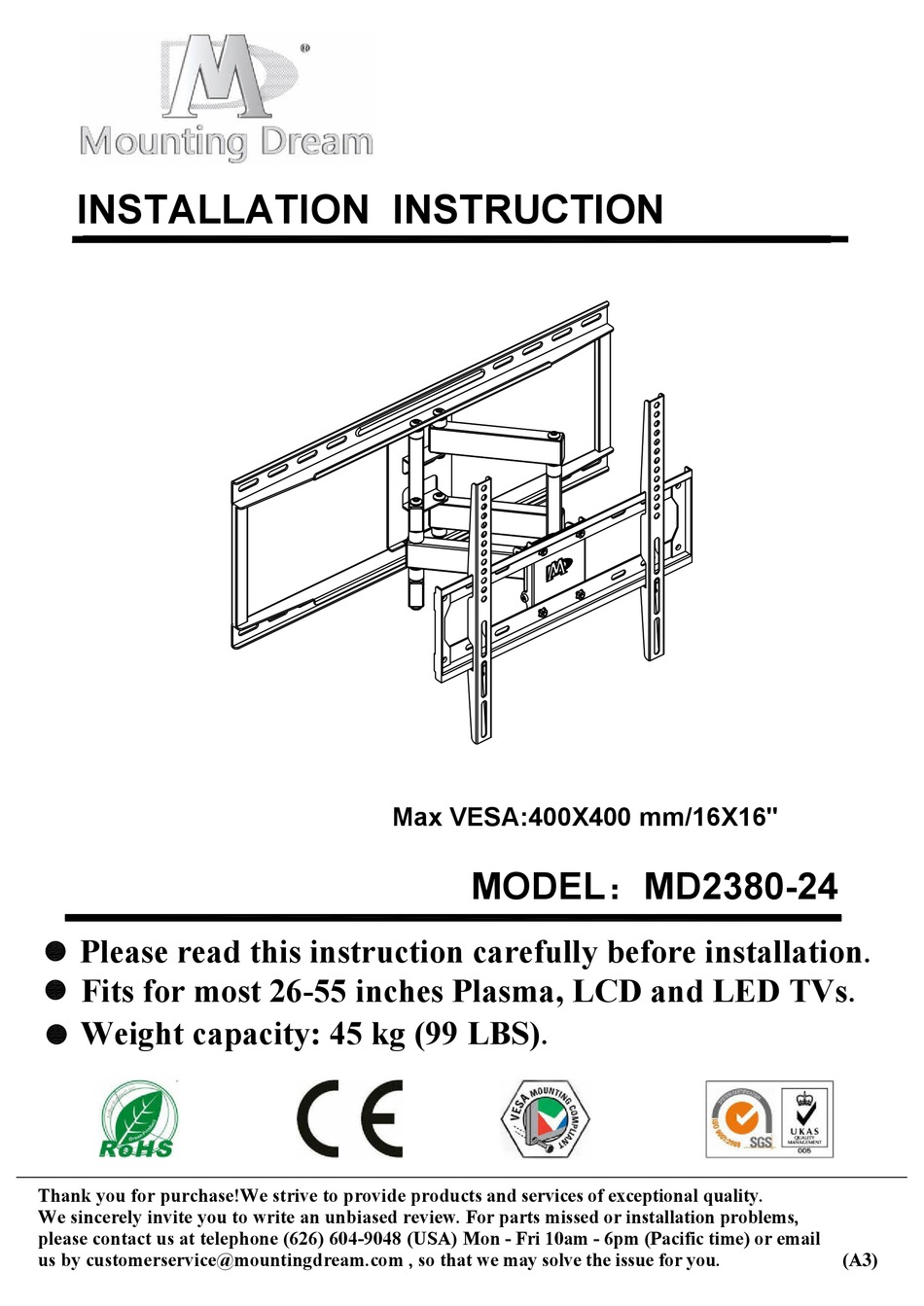 MOUNTING DREAM MD238024 INSTALLATION INSTRUCTION Pdf Download ManualsLib