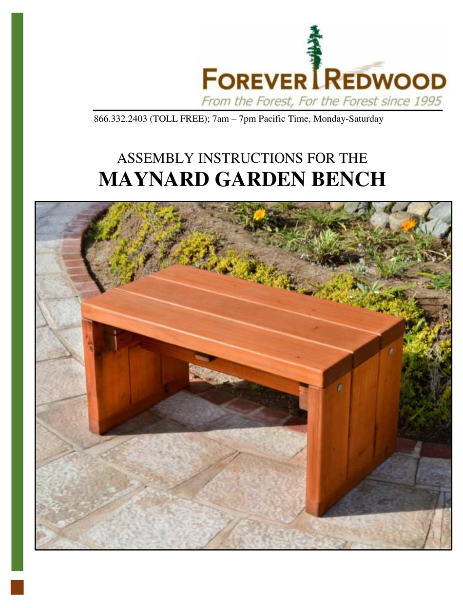 FOREVER REDWOOD MAYNARD GARDEN BENCH ASSEMBLY INSTRUCTIONS Pdf Download