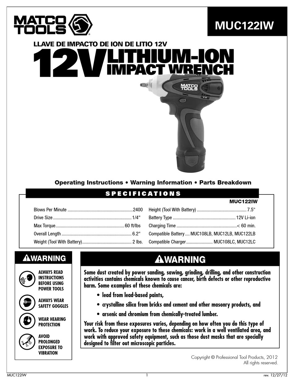 MATCO TOOLS MUC122IW MANUAL Pdf Download ManualsLib