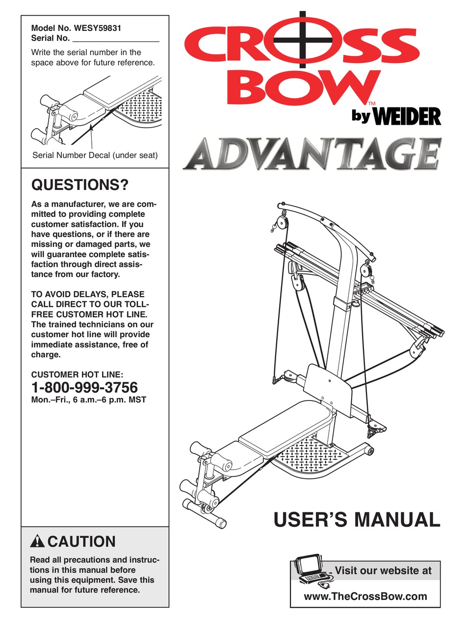 Adjustments Weider Crossbow ADVANTAGE WESY59831 User Manual