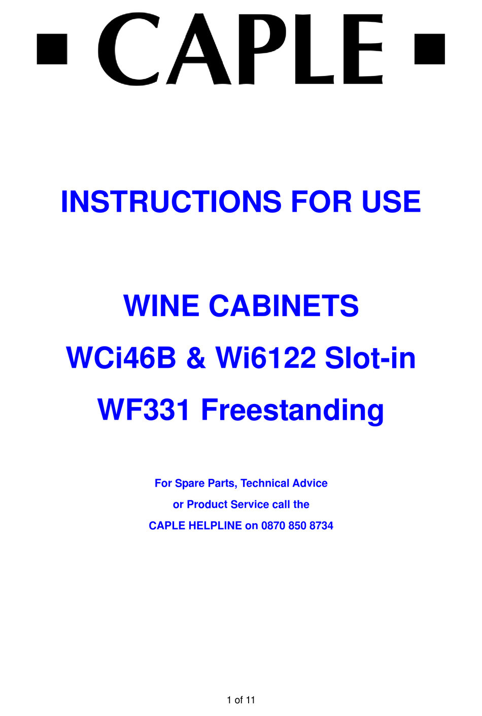 CAPLE WI6122 INSTRUCTIONS FOR USE MANUAL Pdf Download ManualsLib