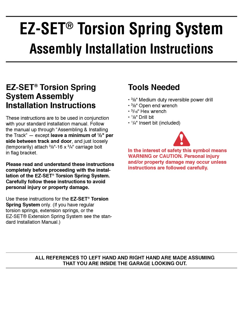 CLOPAY EZSET ASSEMBLY/INSTALLATION INSTRUCTIONS Pdf Download ManualsLib