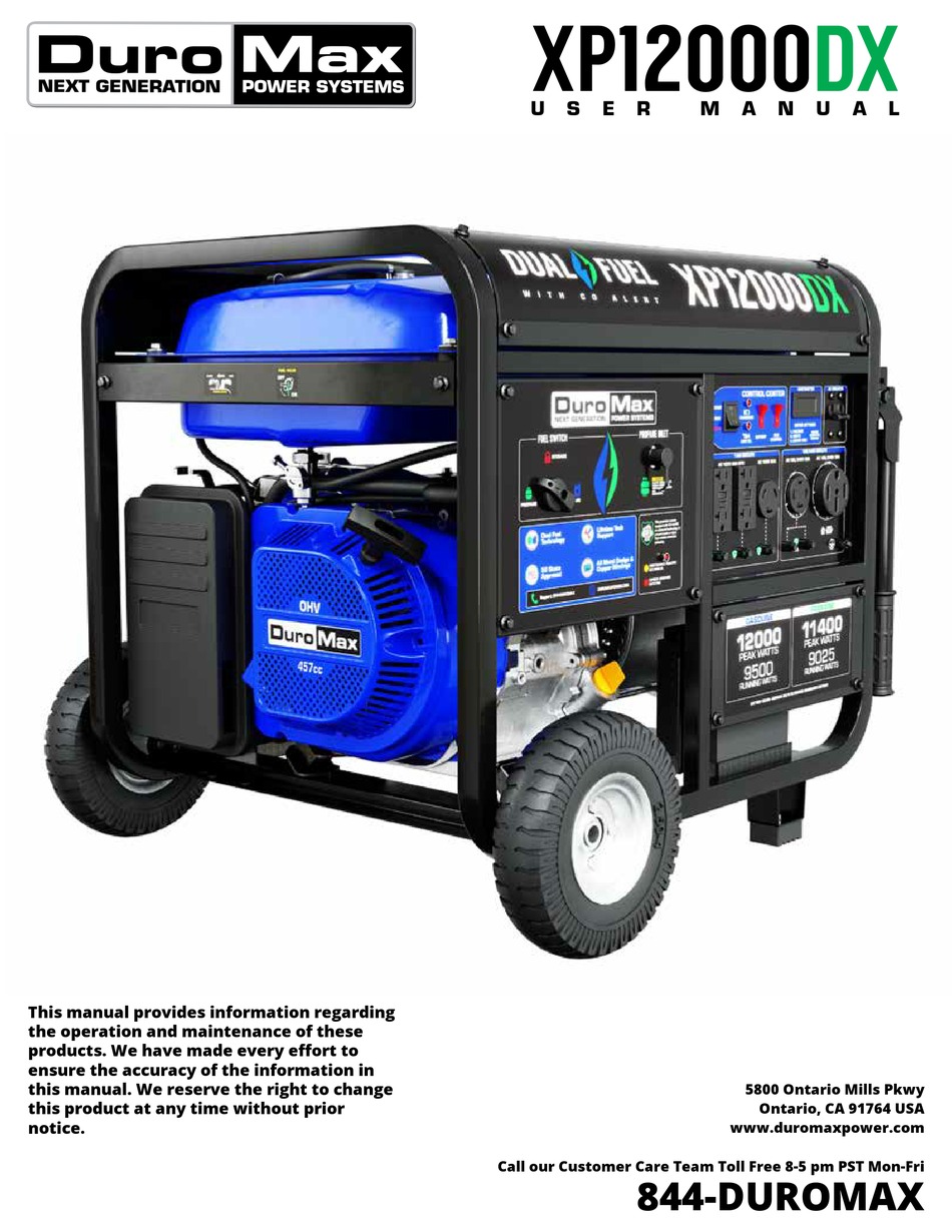 DUROMAX DUAL FUEL XP12000DX USER MANUAL Pdf Download ManualsLib