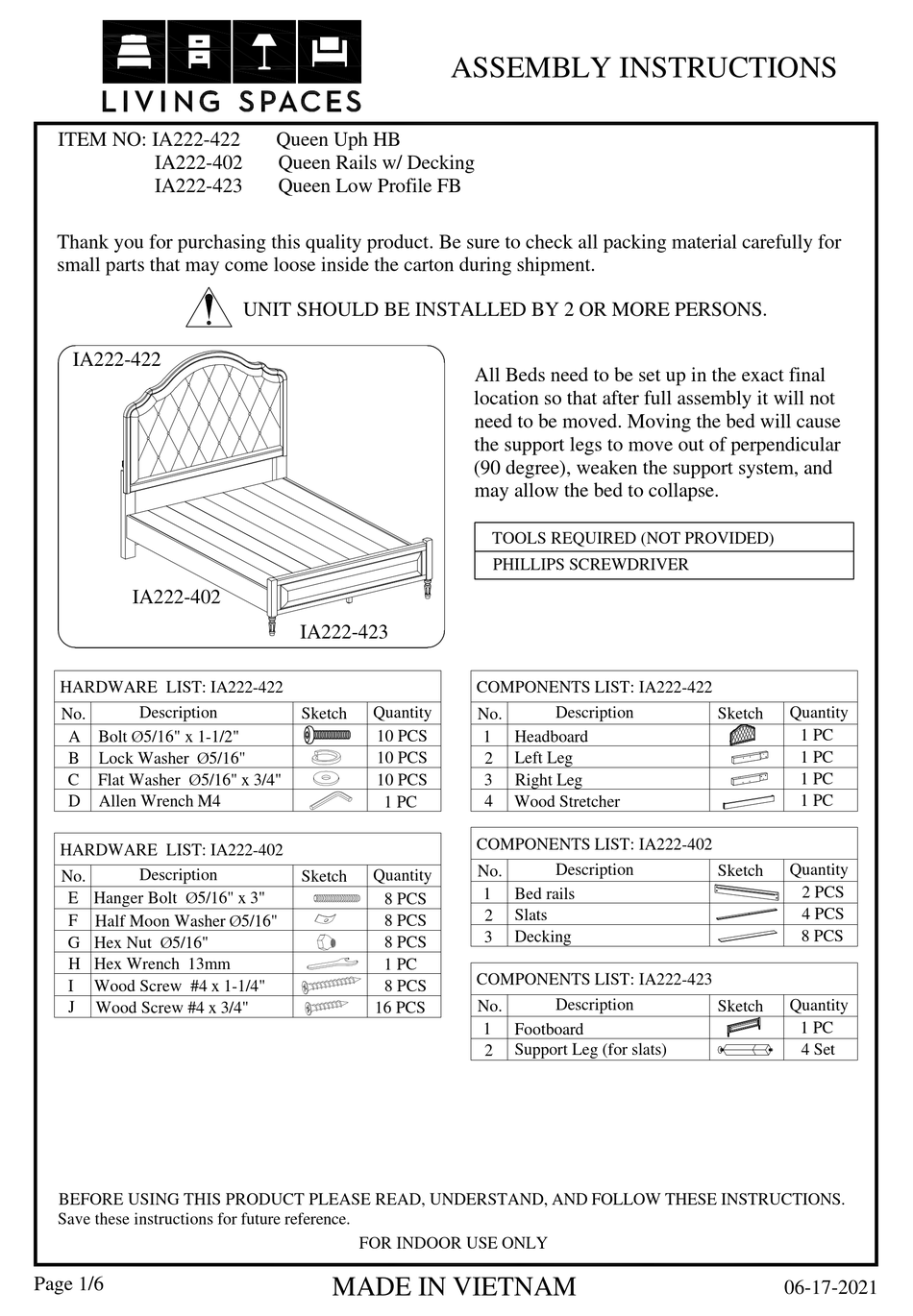 LIVING SPACES IA222422 ASSEMBLY INSTRUCTIONS MANUAL Pdf Download