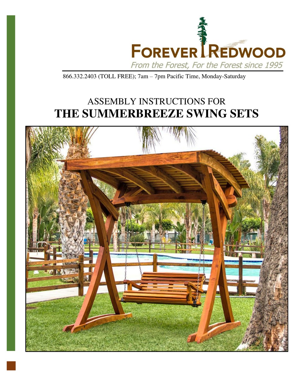 FOREVER REDWOOD THE SUMMERBREEZE SWING SETS ASSEMBLY INSTRUCTIONS