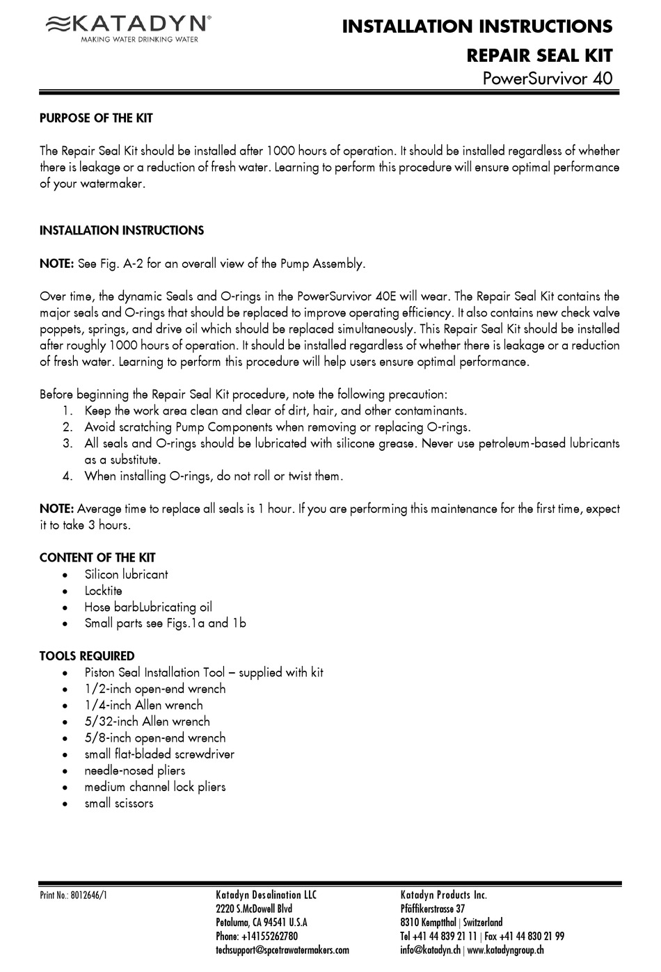 KATADYN POWERSURVIVOR 40 INSTALLATION INSTRUCTIONS MANUAL Pdf Download