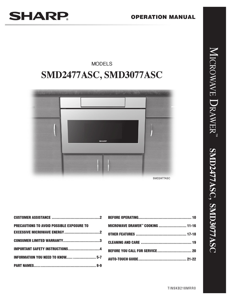 SHARP MICROWAVE DRAWER SMD3077ASC OPERATION MANUAL Pdf Download