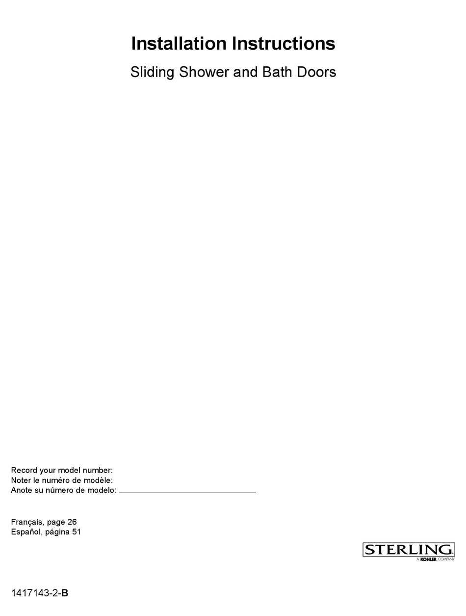 KOHLER STERLING 54790959SG05 INSTALLATION INSTRUCTIONS MANUAL Pdf