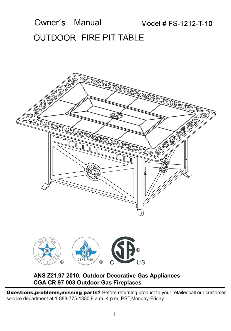 AZ PATIO HEATERS FS1212T10 OWNER'S MANUAL Pdf Download ManualsLib