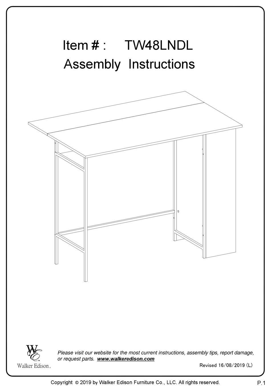 WALKER EDISON TW48LNDL ASSEMBLY INSTRUCTIONS MANUAL Pdf Download