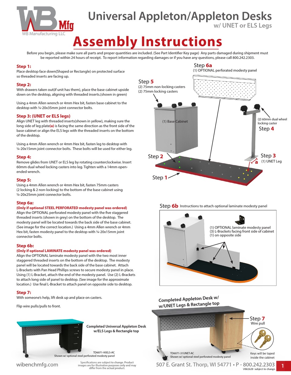WB MFG UNIVERSAL APPLETON DESK ASSEMBLY INSTRUCTIONS Pdf Download