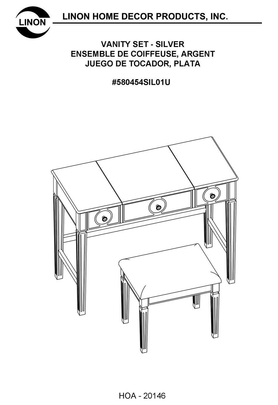 LINON 580454SIL01U ASSEMBLY INSTRUCTIONS MANUAL Pdf Download ManualsLib