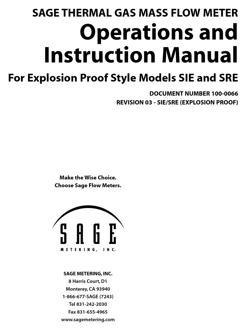 SAGE SIE SERIES OPERATION AND INSTRUCTION MANUAL Pdf Download ManualsLib