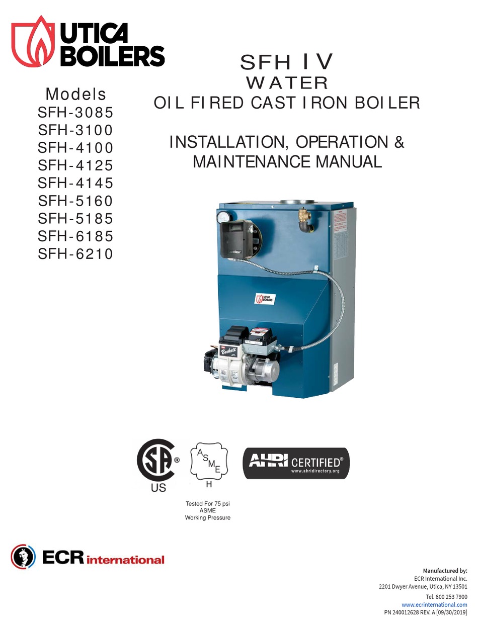 ECR INTERNATIONAL UTICA BOILERS SFH IV INSTALLATION, OPERATION