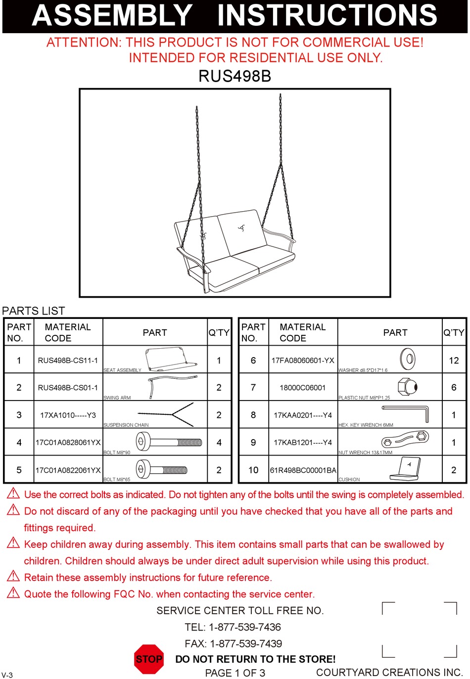 COURTYARD CREATIONS RUS498B ASSEMBLY INSTRUCTIONS MANUAL Pdf Download