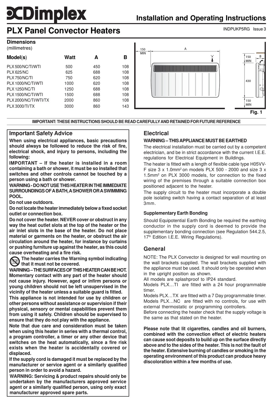 Dimplex Plx Series Installation And Operating Instructions Pdf Download Manualslib