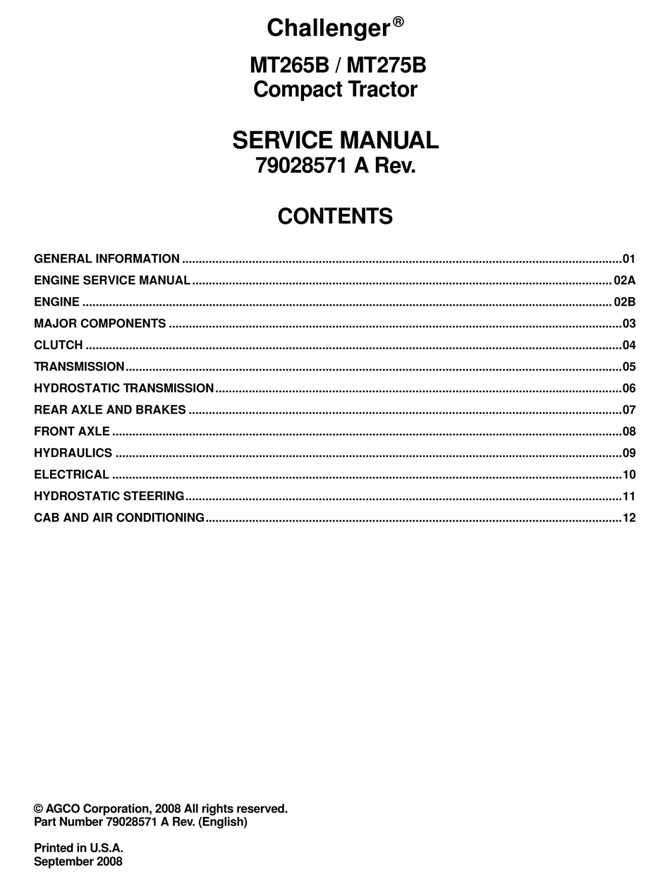 CHALLENGER MT265B SERVICE MANUAL Pdf Download | ManualsLib