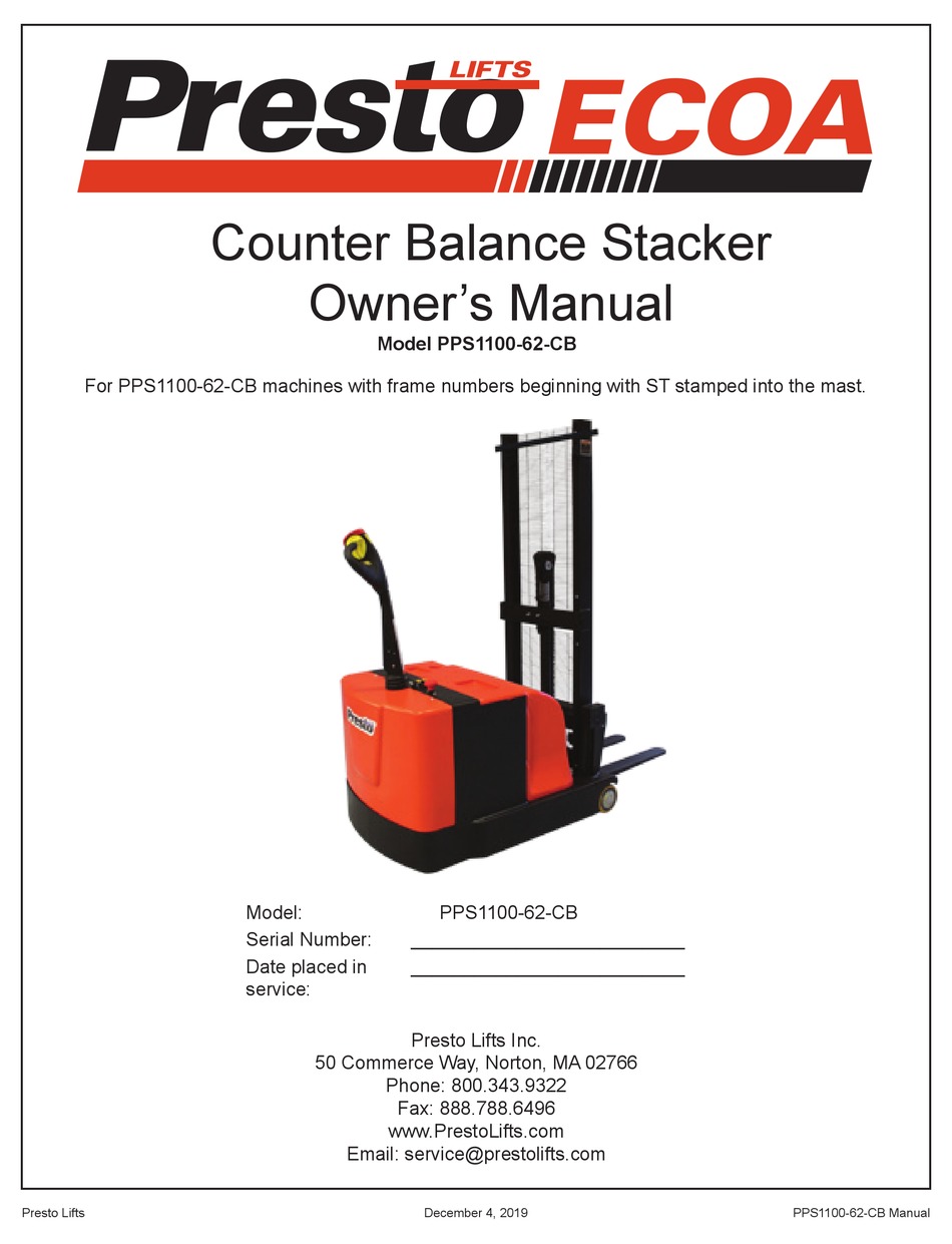 PRESTO LIFTS PPS110062CB OWNER'S MANUAL Pdf Download ManualsLib