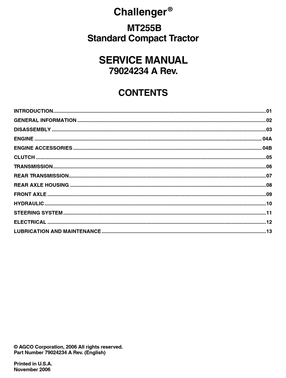 AGCO CHALLENGER MT255B SERVICE MANUAL Pdf Download | ManualsLib