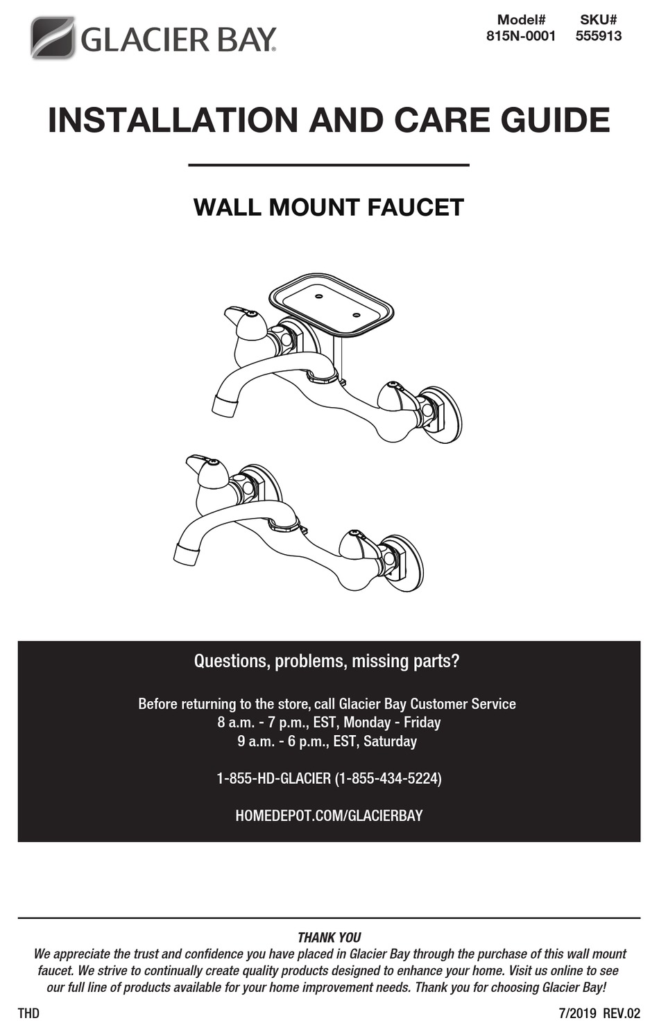 GLACIER BAY 815N0001 INSTALLATION AND CARE MANUAL Pdf Download